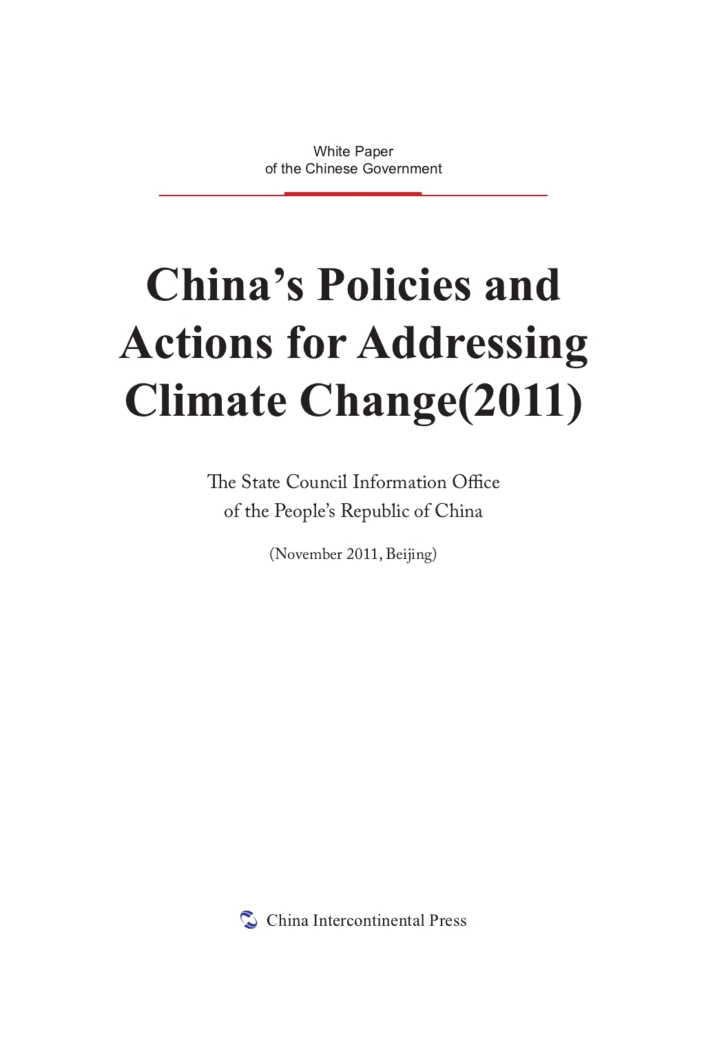 China's Policies and Actions for Addressing Climate Change(2011)
